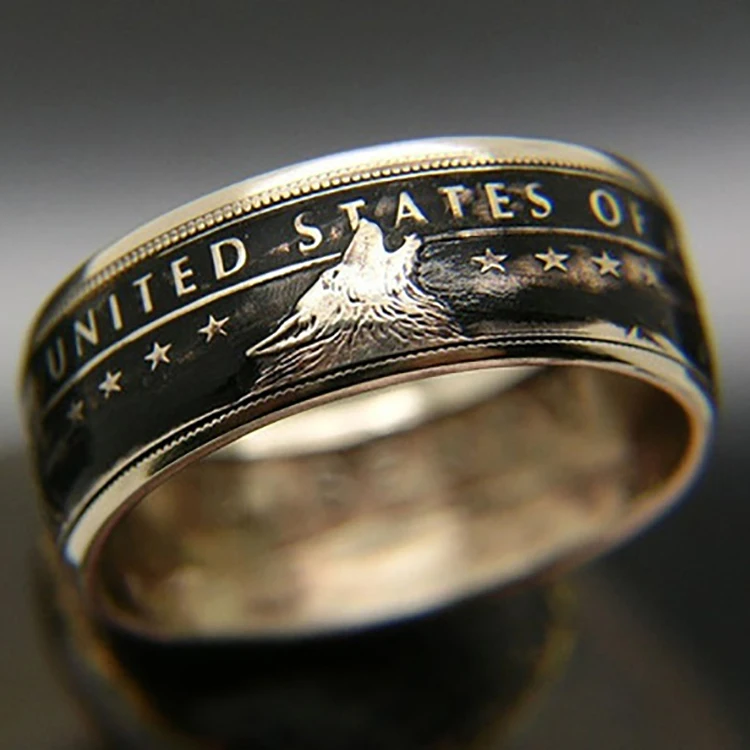 The Ring: The Treaty between the United States and the Delaware Tribe. The Screaming Wolf Carved $1778 Coin Ring