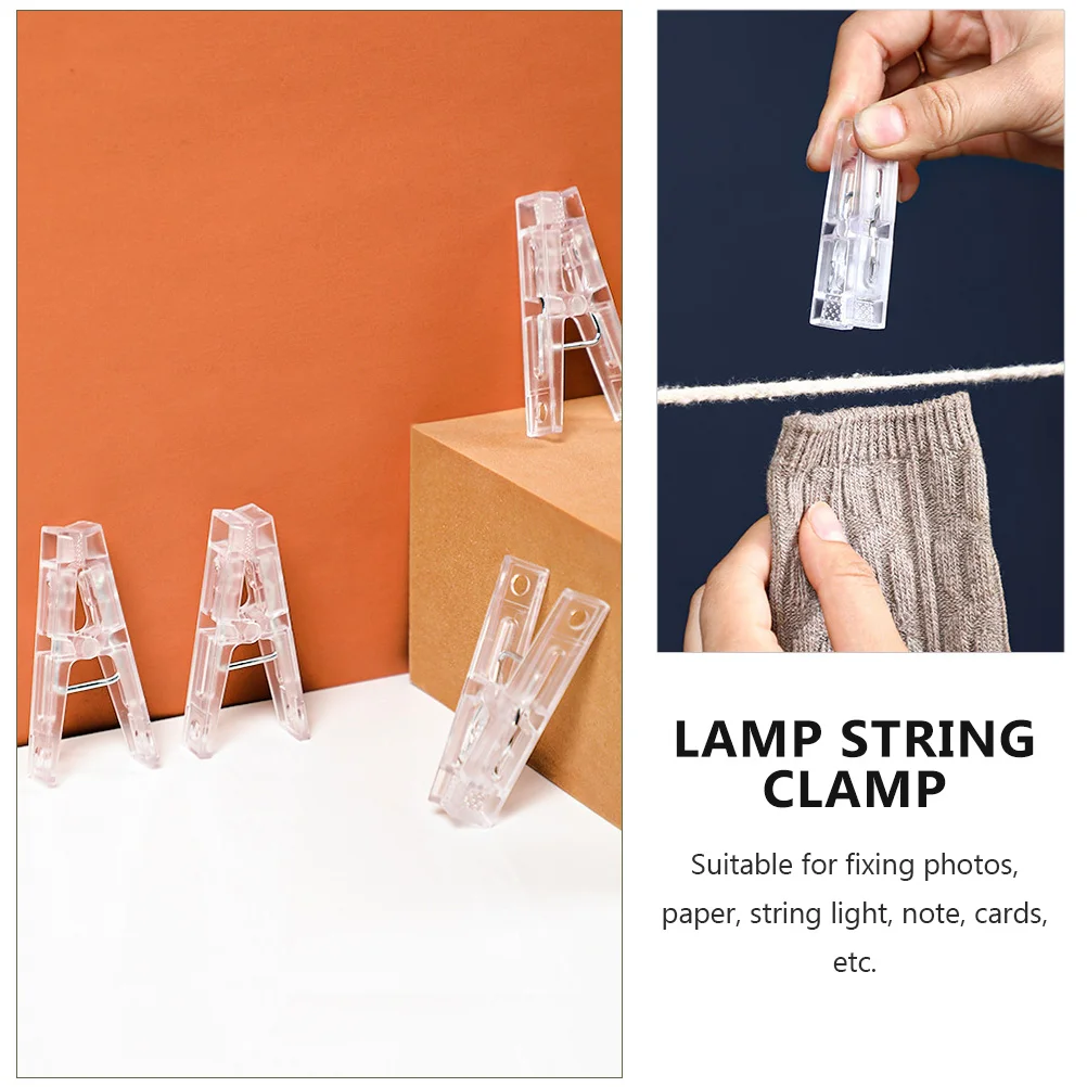 20Pcs Plastic Clips Transparent Mini Clamp for Lamp String Light Photo Note Card Paper Peg Decorative Clips Lamp String Clamp