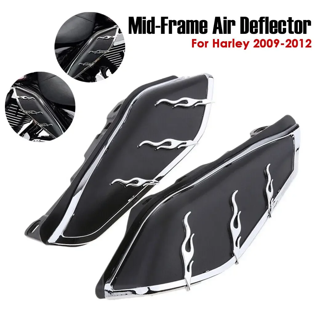 For Harley Touring Road King Electra Street Tri Glide 09-16 Left +Right Black Mid-Frame Air Heated Deflector Chrome Flame Trim