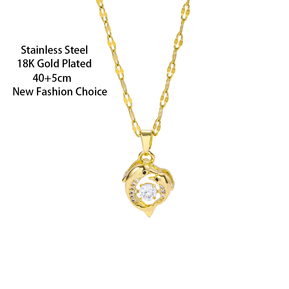 Sweet Sexy Beating Heart Series Dolphin Pendant Necklaces For Women Light Luxury Female Stainless Steel Clavicle Chain Jewelry