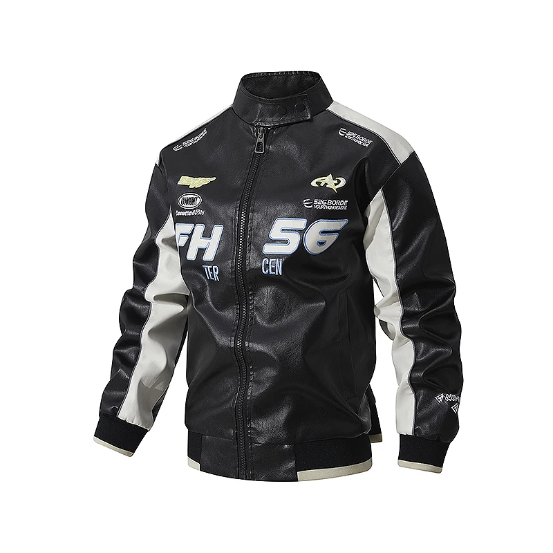 Mens Faux Leather Racing Jacket Stand Collar Motorcycle Biker Street Coat