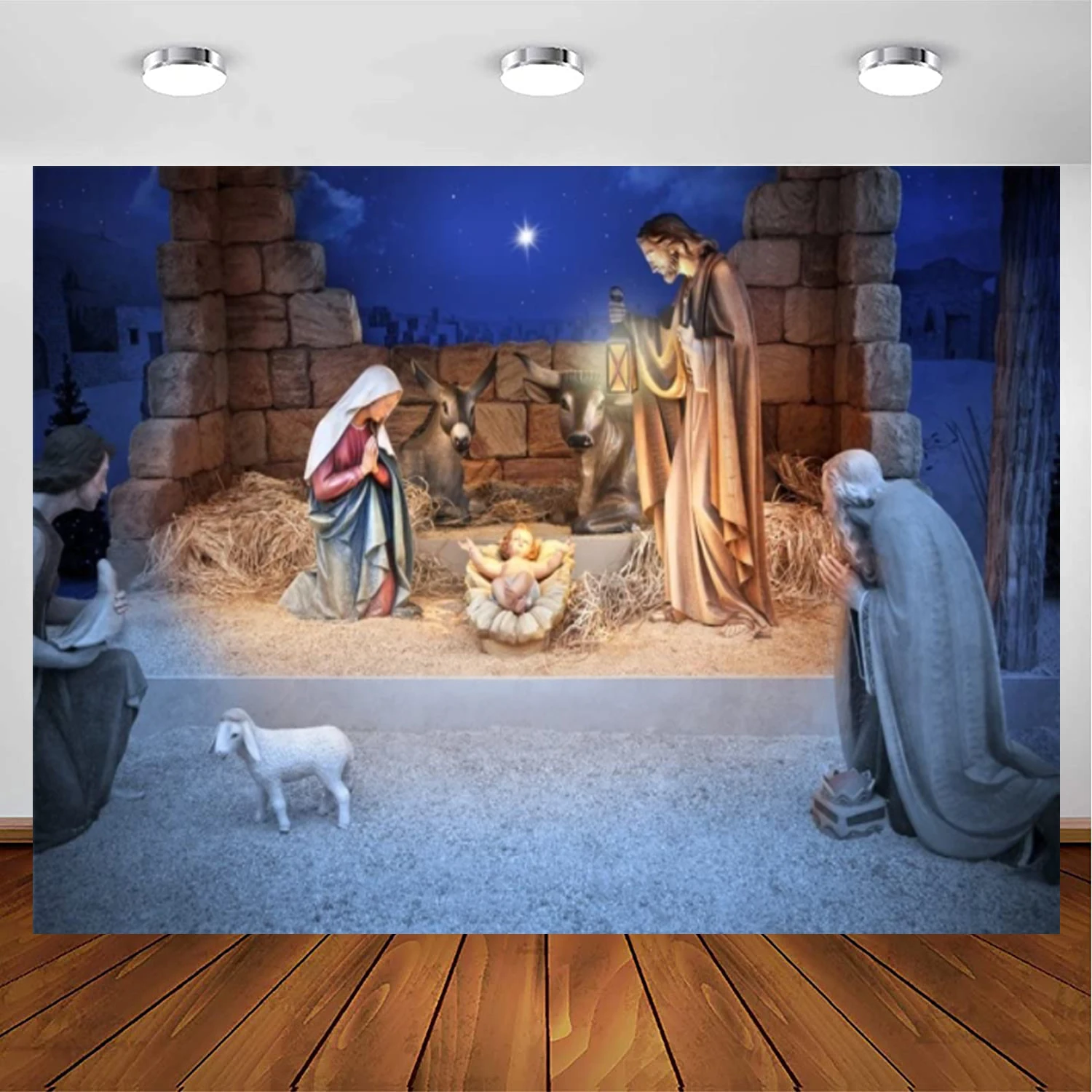 Nativity Scene Photography Backdrop Baby Jesus In The Manger Background Church Wedding Portrait Xmas Party Decor Wallpaper