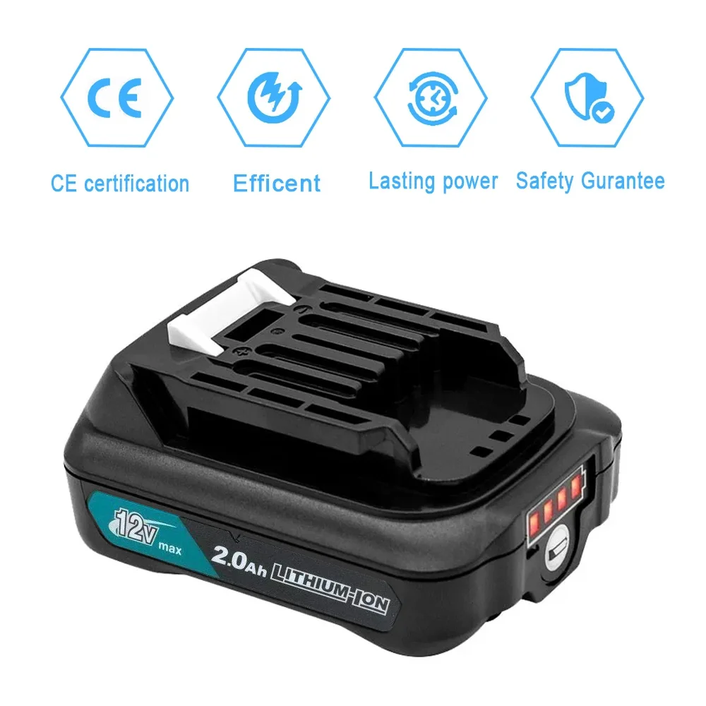 

Аккумулятор литий-ионный перезаряжаемый 2.0 Ач для электроинструментов Makita Max CXT Series 10.8V 12V (модели DF031D, TD110D, JR103D, JV101D, BL1020B, BL1040B)