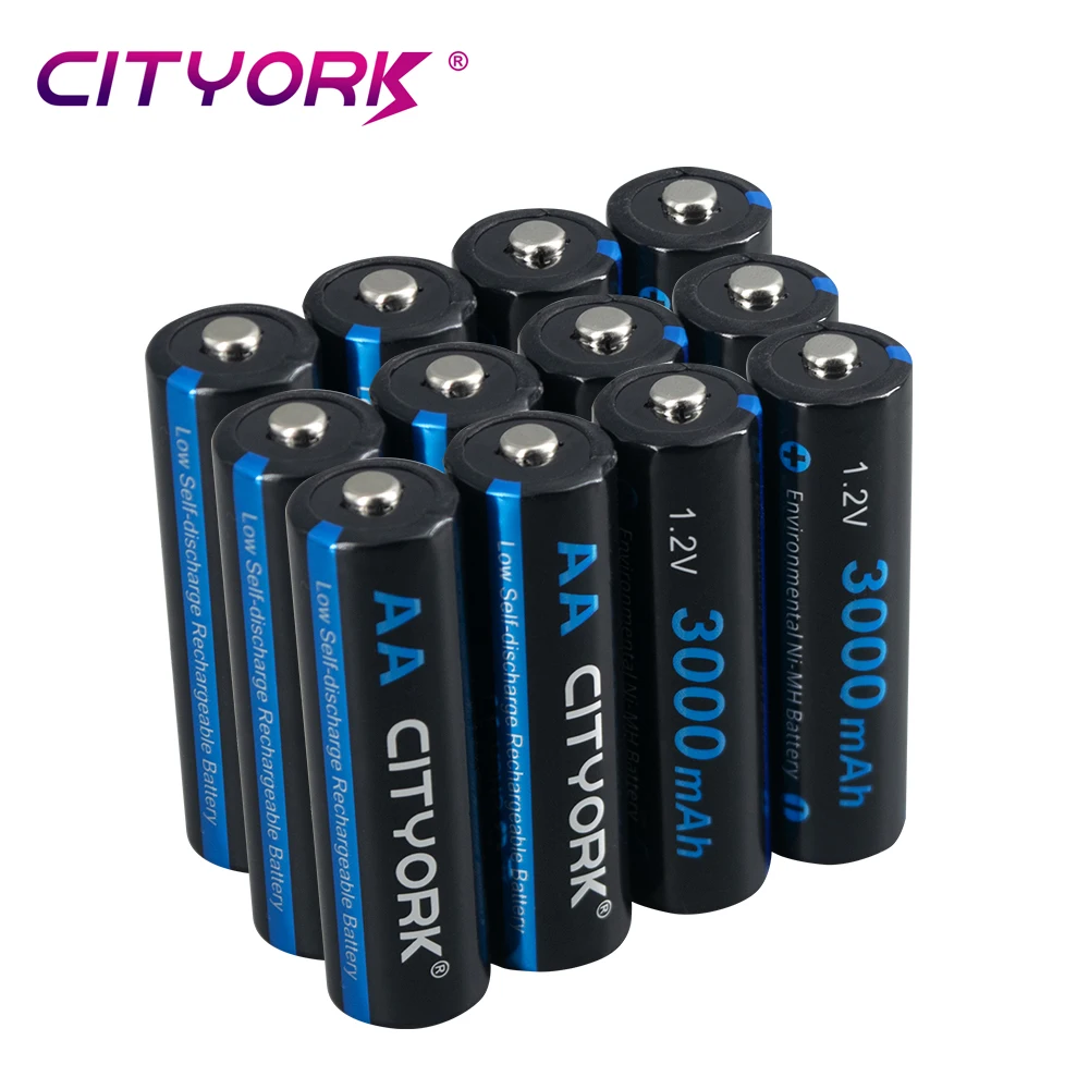 CITYORK 1.2V AA Rechargeable Batteries LR06 AA Cell 3000mAh Ni-MH AA Rechargeable Battery With Battery Charger + AA/AAA Battery