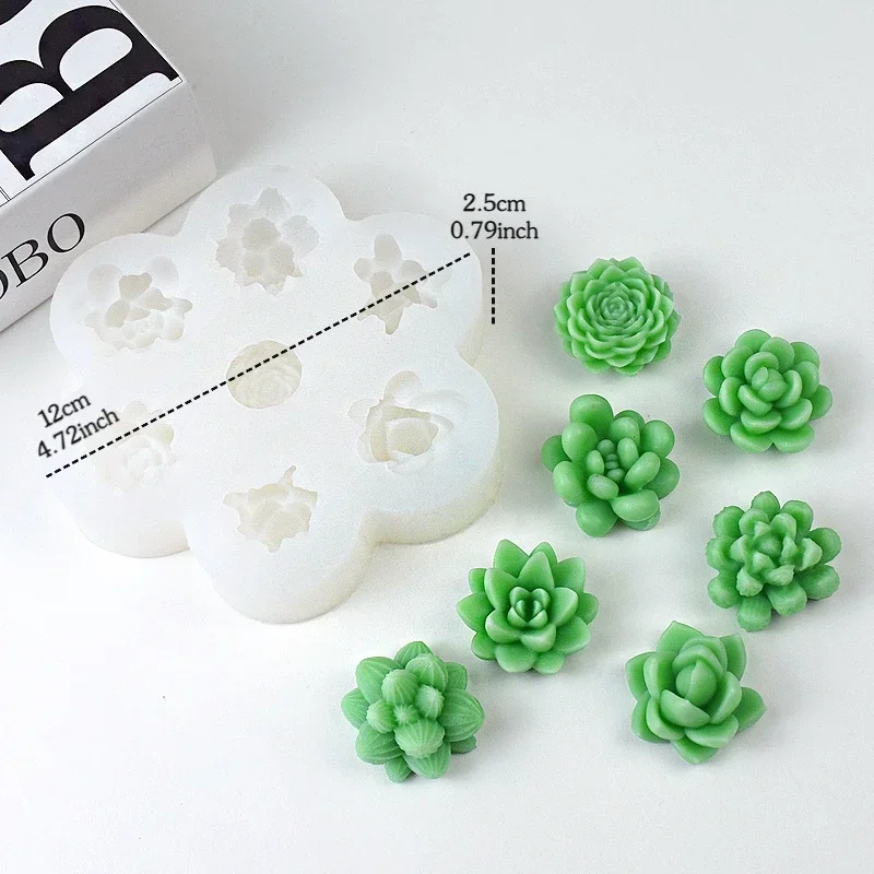 7pcs Succulent Flowers Candle Mold 3D Cactus Lotus Rose Soap Plaster Crafts Mold DIY Chocolate Fudge Pastry Cake Silicone Molds