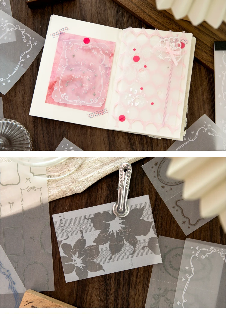 Journal GO 30 Stück Vintage Transparentpapier Halbtransparentes Materialpapier für Collage Junk Scrapbooking Dekoratives Hintergrundpapier – Detail 12