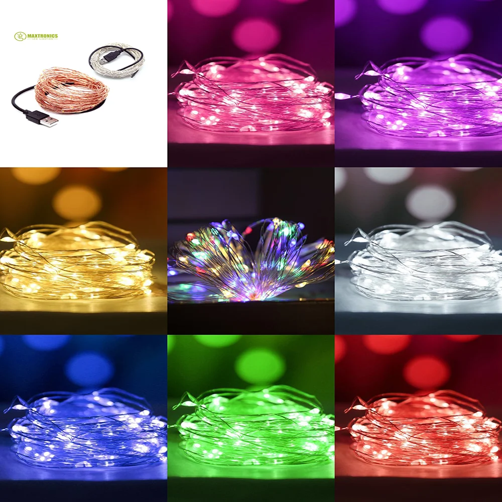 Free Shipping 1m/2m/3m/5m LED Lights String Color Lights USB Copper Cable Lights for Wedding Decorative party Fairy Star Lights