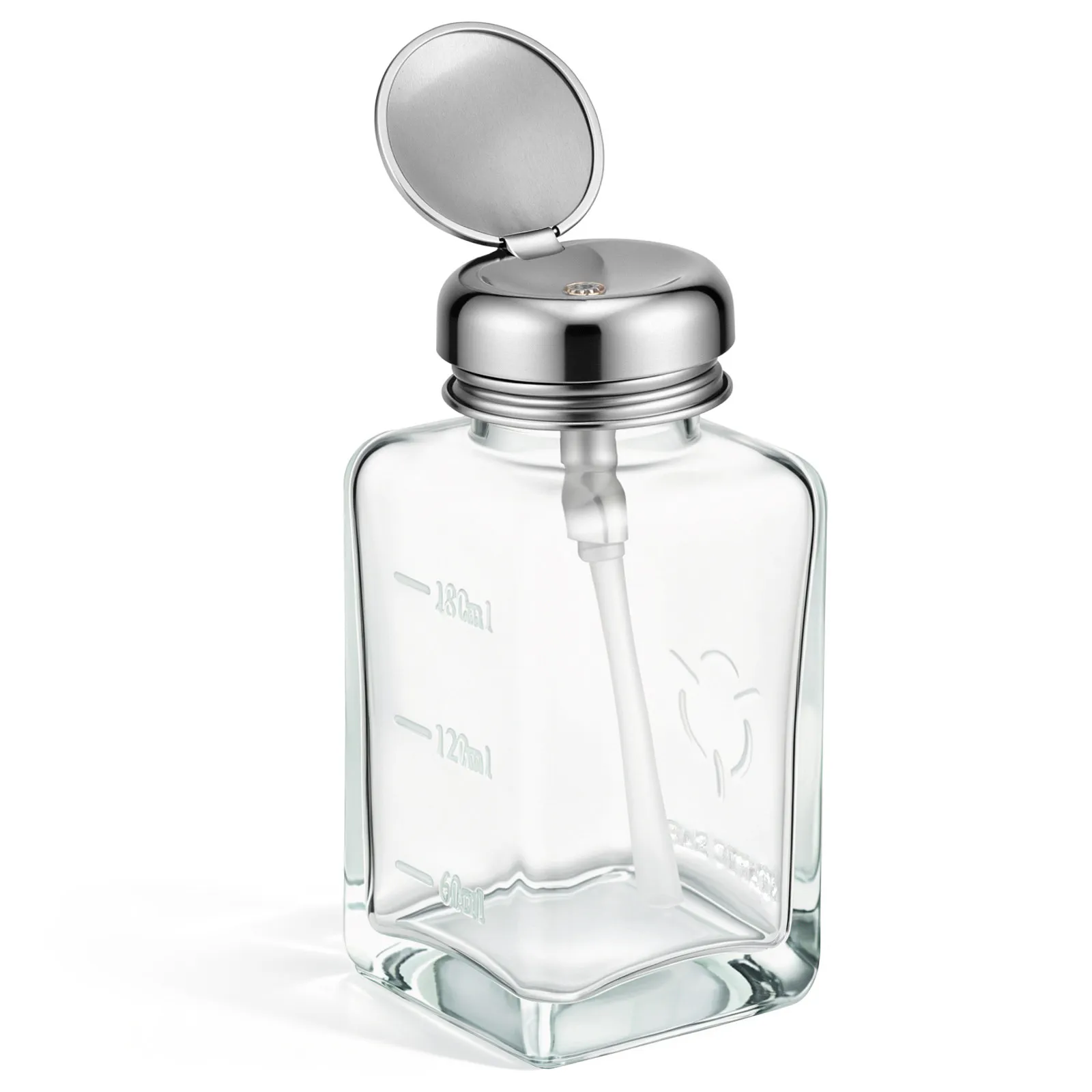 Premium Clear Glass Pump Bottle Nail Polish Remover Dispenser Transparent Refillable Liquid Container Press Pump Design Leak