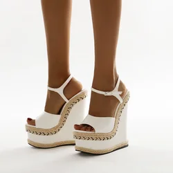 Size 35-42 White Sandals For Women Summer Fashion Open Toe Ankle Buckle Strap Platform Wedge Heels Ladies Dress Shoes