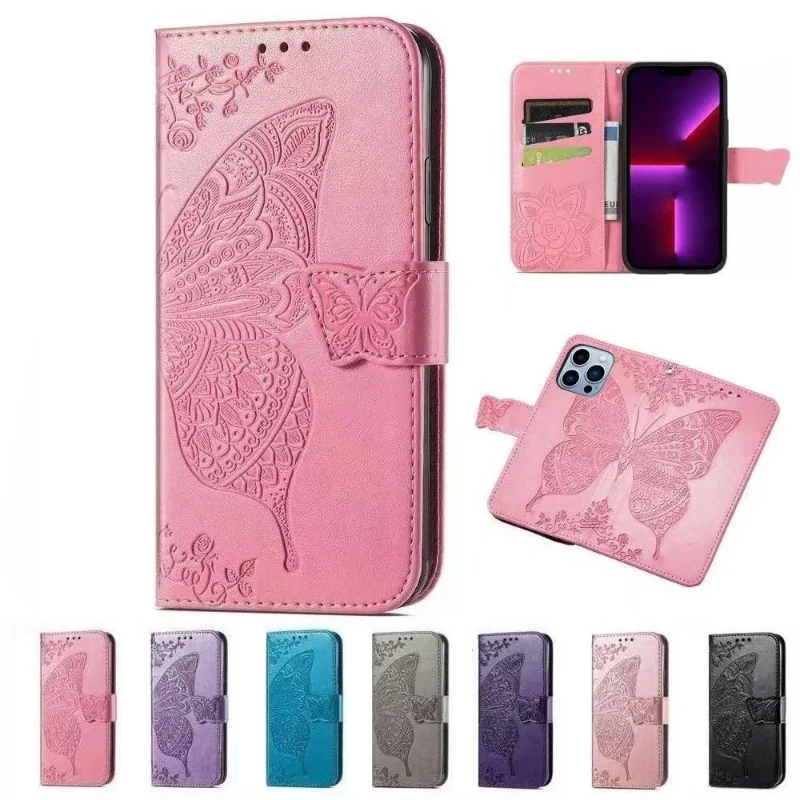 Stoßfeste bedruckte Schmetterlings-Leder-Flip-Wallet-Kartenhalter-Hülle für iPhone 17 Air 16 15 14 13 12 Pro Max Plus 16E Handyhülle