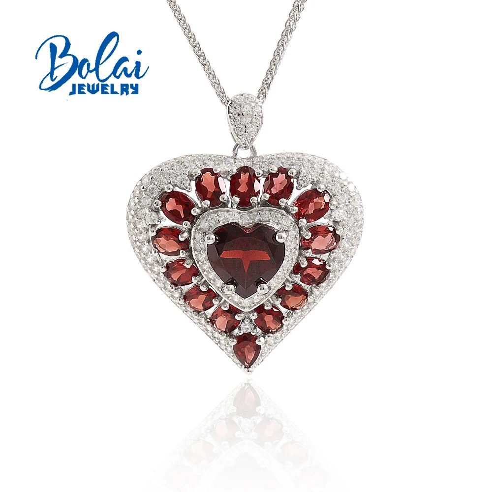 Heart design Natural garnet pendant January Birthstone necklace gorgeous fine jewelry women 925 sterling silver anniversary part