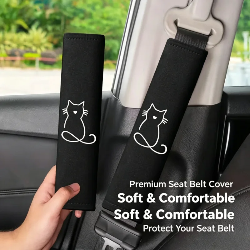 1Pair Embroidered Cat Car Seat Belt Pad - Ice Silk Anti-pinch Shoulder Cover