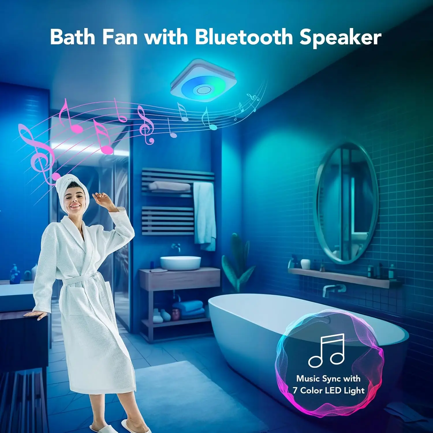 Bathroom Fan with Bluetooth Speaker, 110/160 1.0 Sone Bathroom Exhaust Fan with Light, 40W Bathroom Fan