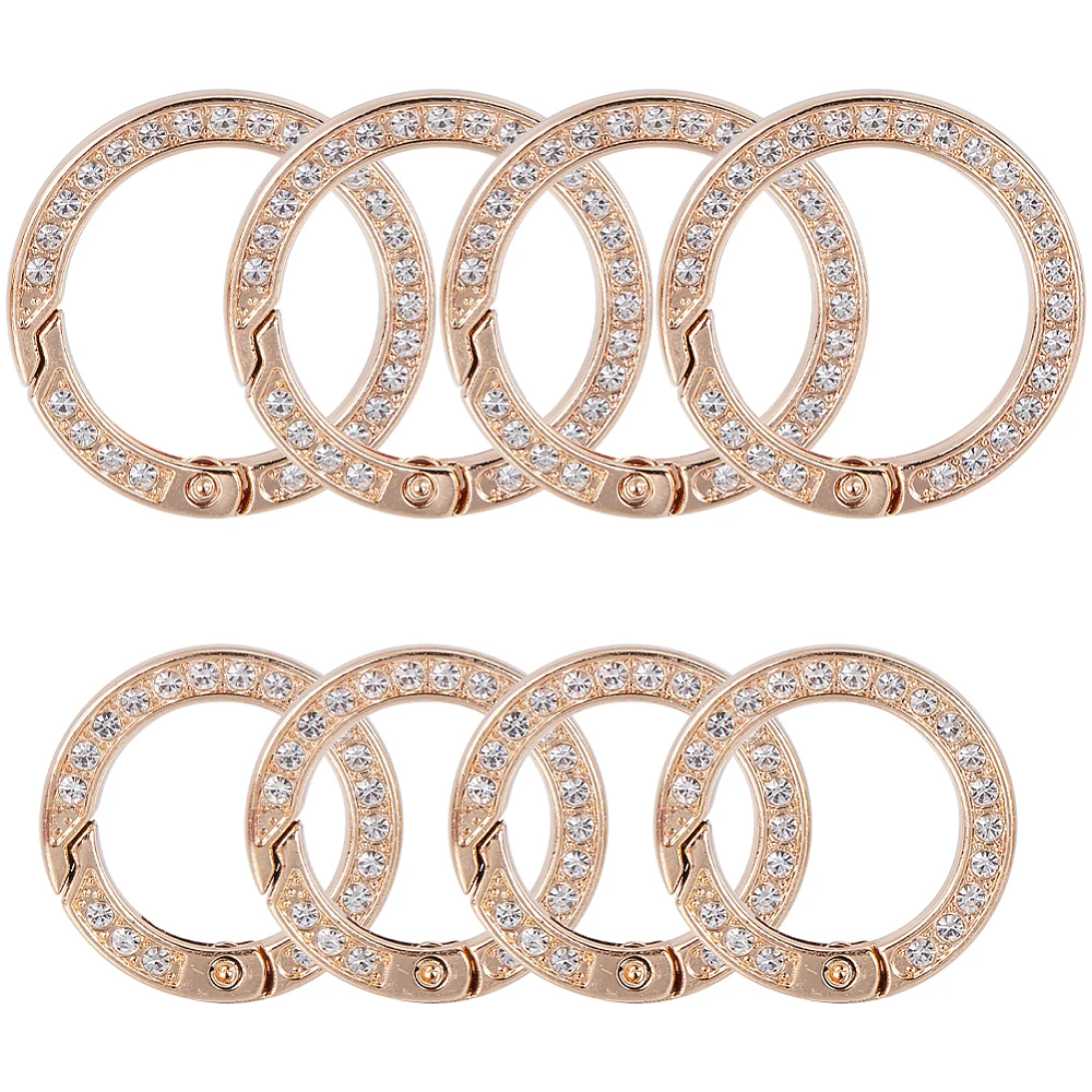 8Pcs 2 Sizes Rhinestone O Ring Light Gold Round Spring Clips Carabiner Carabiner Snap Clip Buckle Bling Gate Rings Bulk for DIY