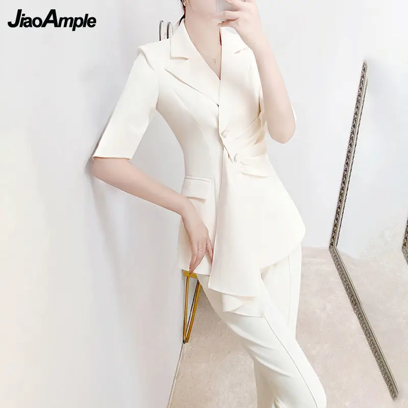 

Women's Professional Wear 2024 Summer New Elegant Blazer Pants Two-Piece Korean Style Fashion Suit Trousers Set Female Clothing