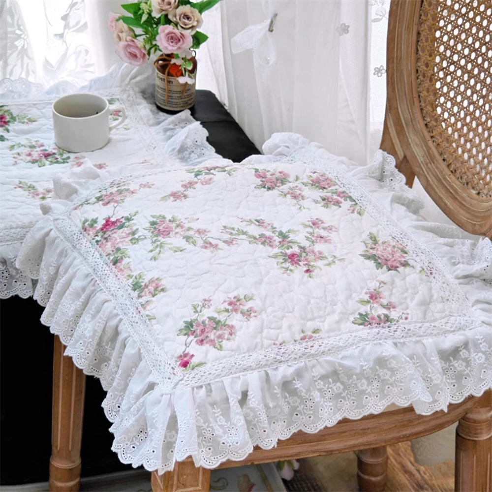 

Подушка в корейском стиле принцессы, подушка с вышитым бутоном цветка, хлопковой подкладкой и подушкой для комнаты с цветочным принтом и ремнями