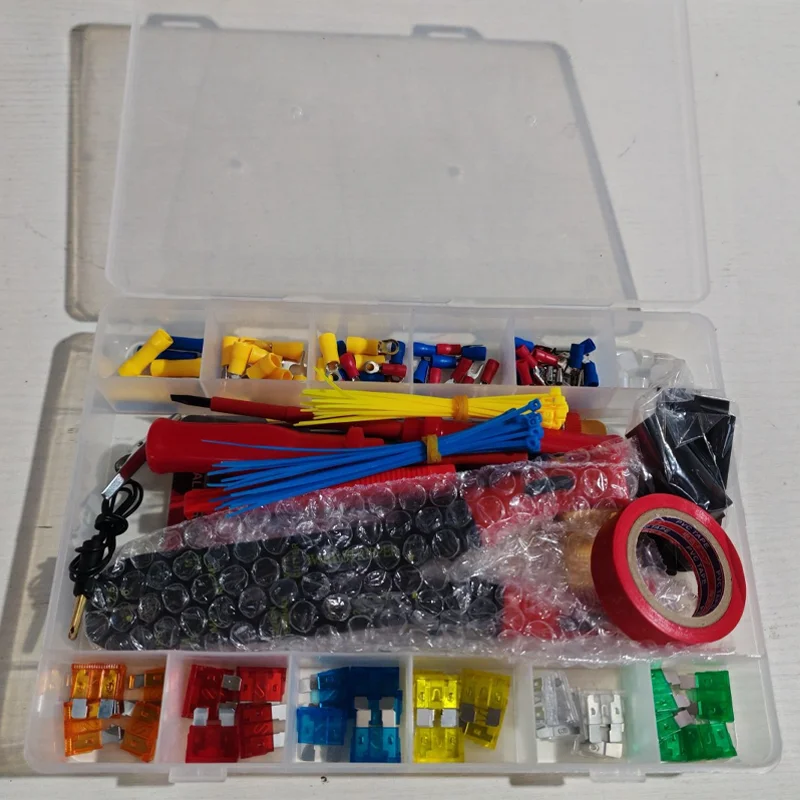 

160pcs Terminal Fuse Heat Shrink Tubing +Cable Tie +Tape +Electric Pencil +Fuse Clip +Screwdriver +Wire Stripper +Crimping Plier