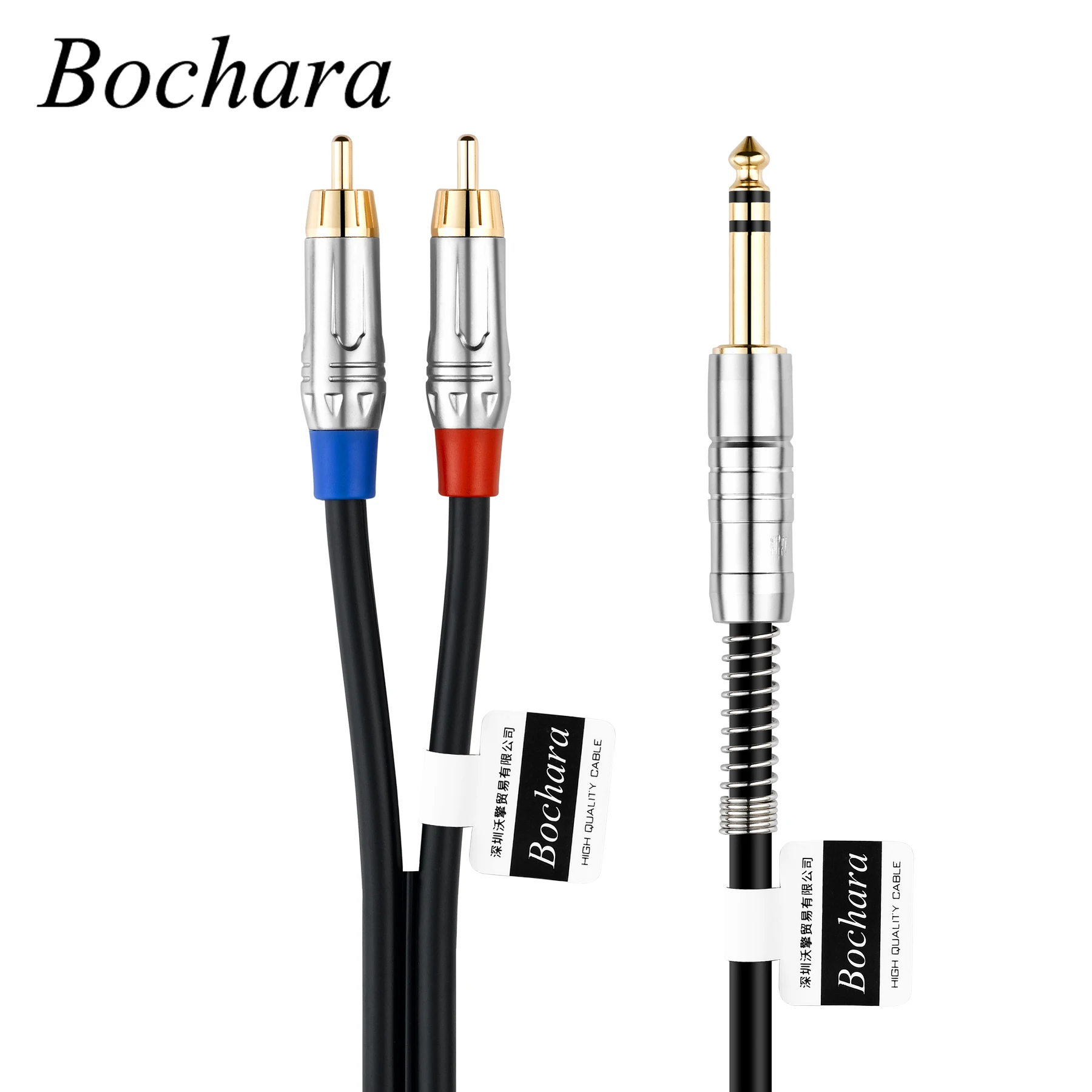 

Bochara 2RCA Male to TRS 6.35mm 1/4inch Stereo Jack to OFC Shielded Audio Cable Gold Plated Zinc Alloy 1.8m 3m