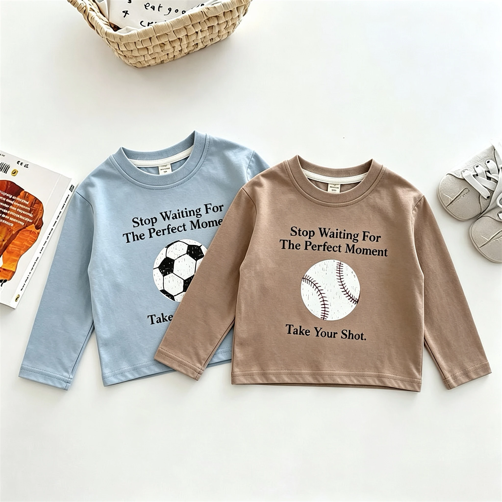 Boutique Children's Wear Autumn Baby Boys Long Sleeve T-shirt Tops Simple Versatile Kids Casual Bottoming Shirt Round Collar