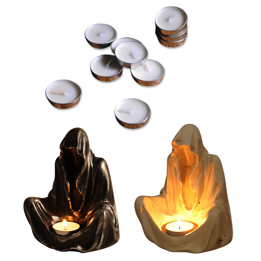 Halloween Faceless Ghost Candlestick Resin Hell Messenger Statue Candlestick Grim Reaper Candlestick for Home Party Supplies