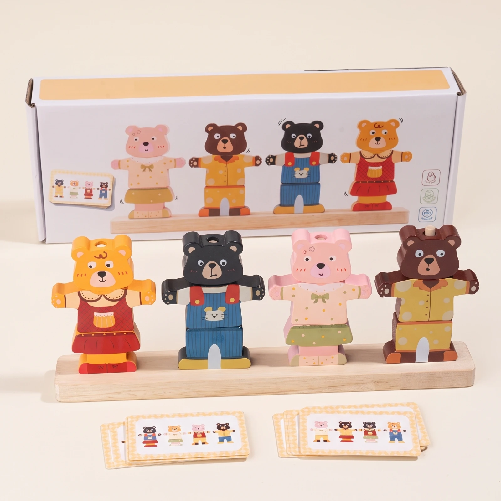 Bear Dress-up Puzzle Creative Wooden Bear Puzzle Sorting and Matching Toy Peg Screenunplugged for Toddlers, Playroom, Classroom