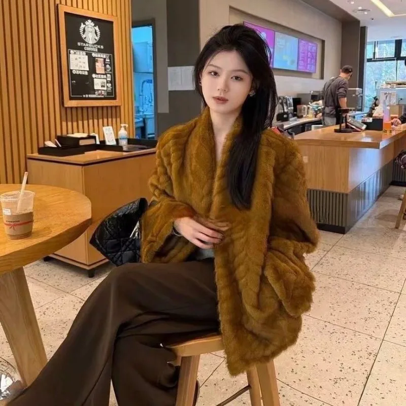 Women's Autumn Winter Tops Coats Faux Fur V-Neck Eco-Friendly New Minimalist Comfortable Stylish Niche Versatile Chic Designer