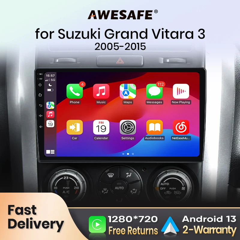 AWESAFE Wireless CarPlay Android Auto Radio for Suzuki Grand Vitara 3 2005-2015 Multimedia Screen stereo GPS 2din autoradio