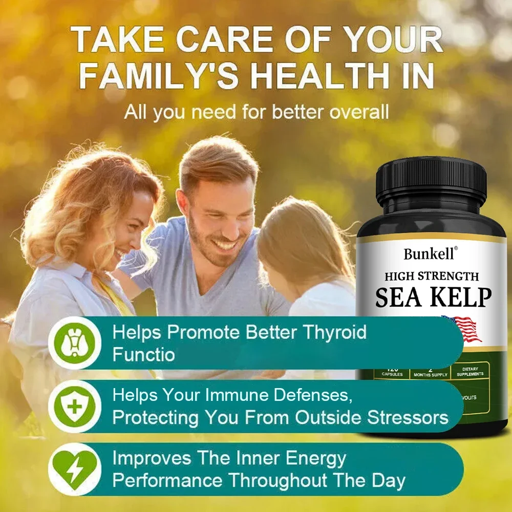 Bunkell High Strength Seaweed Capsules - Natural Iodine Supplement to Promote Healthy Thyroid Function, Energy, Metabolism