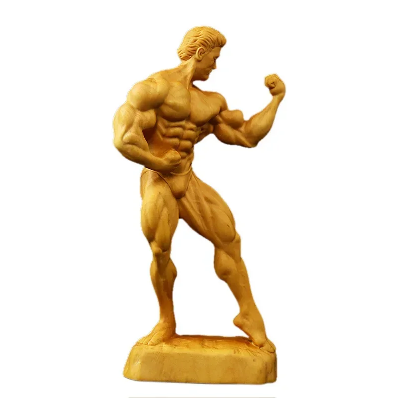 

Wooden fitness muscle man statue Solid wood carving Men's Fitness ornaments Home living room, room art statue