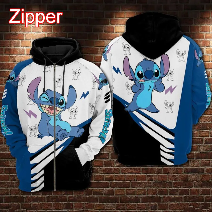 Stitch And Donald Duck Men Zip Up Hoodie Cartoon Anime Cool Women Oversized Sweatshirt Spring Autumn Children Clothing Coat