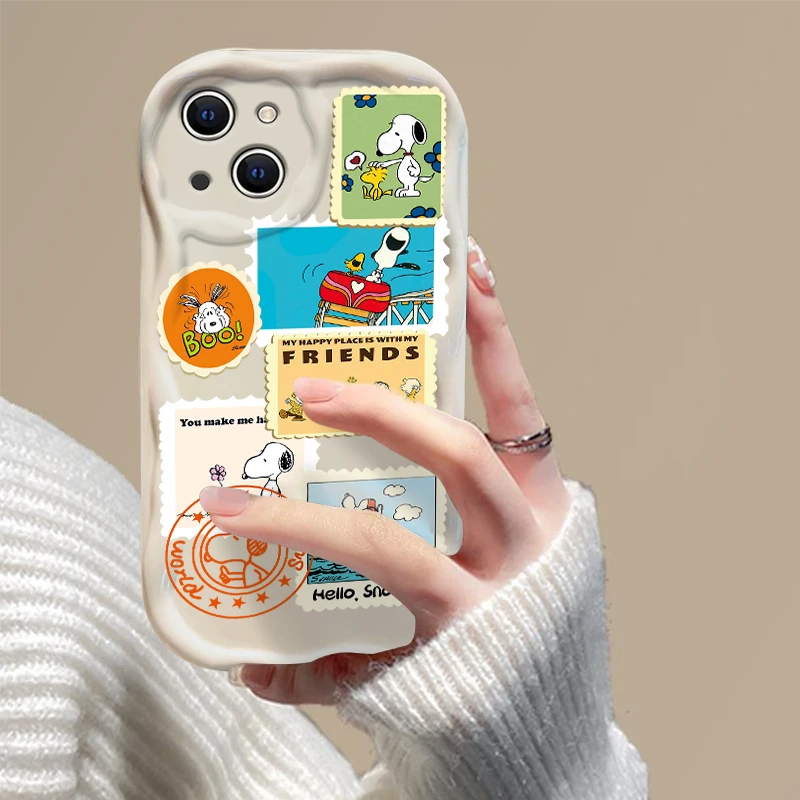 Soft Silicone Cover Cute Cartoon Dog 3D Wave Case For Snoopies iPhone 16 15 14 13 12 11 Pro Max Mini X XR XSMAX 8 7 6S Plus