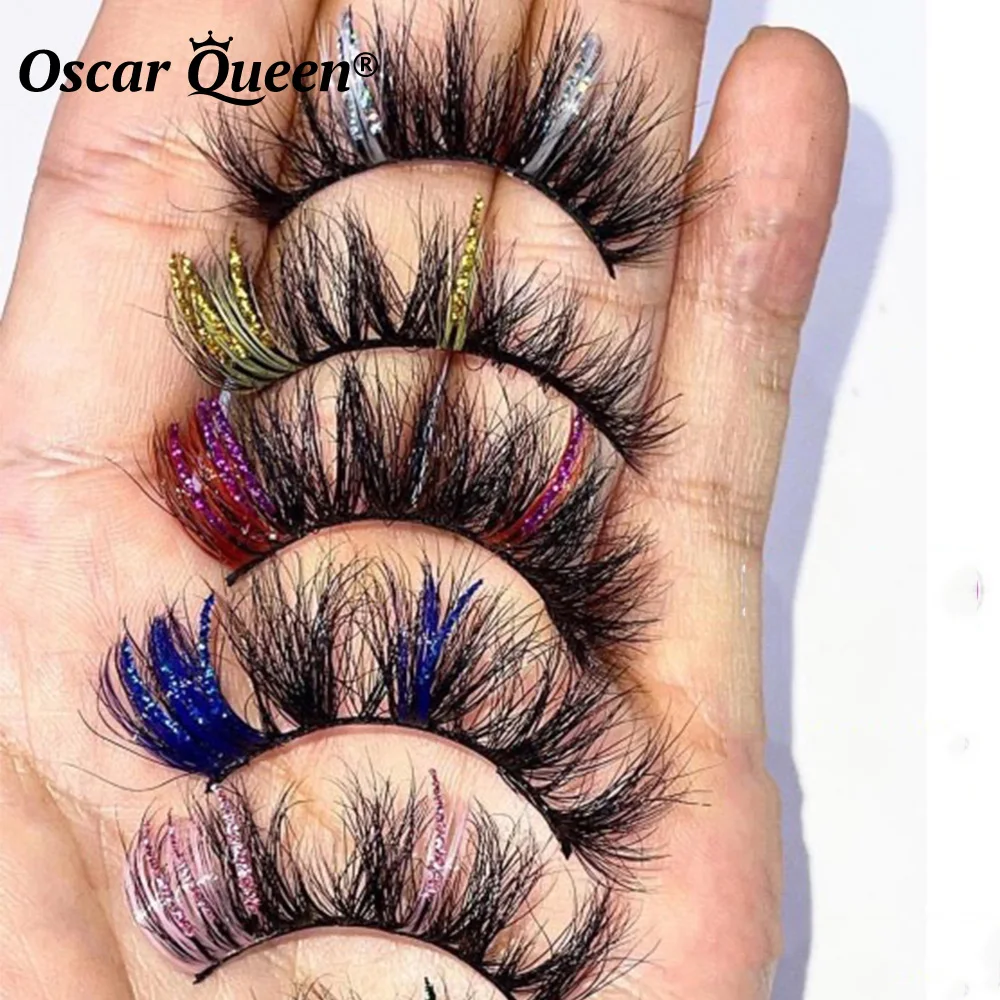 Handmade 5D Glitter Colored Lashes 25MM 3D Mink Lashes Wholesale Natural Eyelashes Extension Make up Fake Eyelashes Box Package