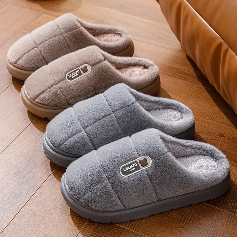 Große Größen 50 51 Winter-Hausschuhe für Herren mit Dicker Sohle, Warme Indoor-Paarschuhe, Rutschfeste Flache Plattform-Baumwollpantoffeln – Detail 19