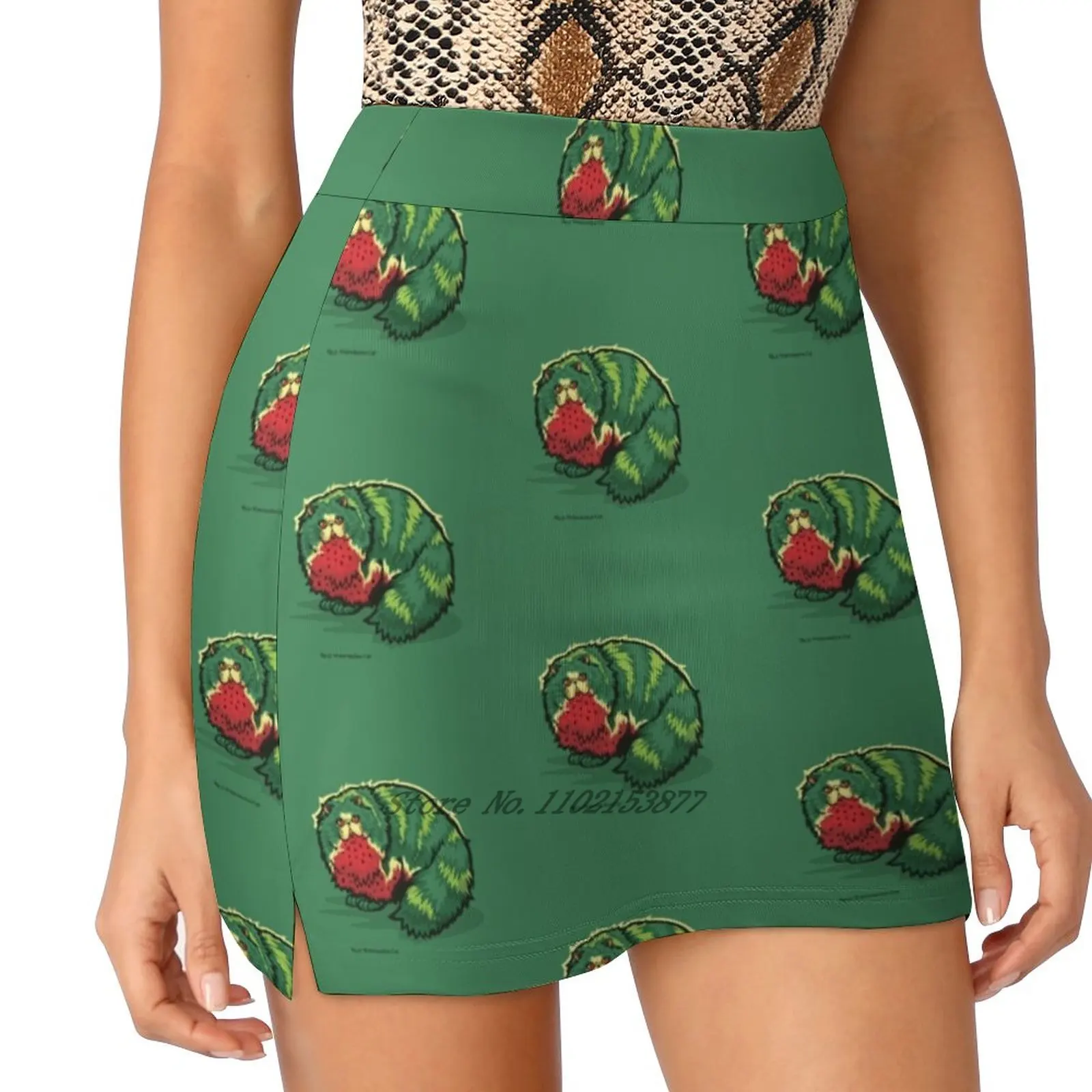 [ Fruitcats ] Watermelon Women's Fashion Sporting Skirt With Pockets Tennis Golf Running Skirts Fruit Food Cat Pet Watermelon