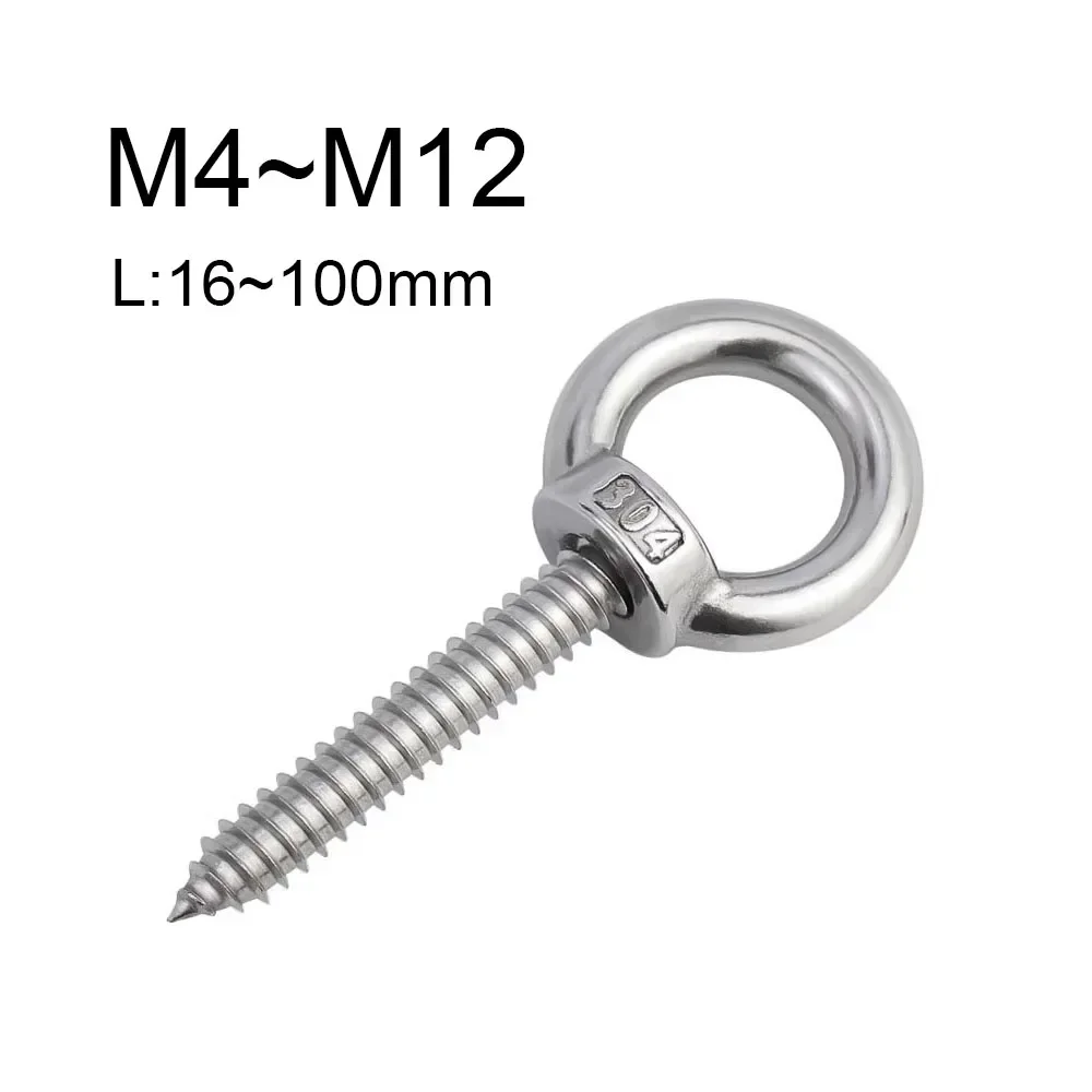 1PCS 304 Stainless Steel Lifting Eye Round Ring Self Tapping Wood Screws M4 M5 M6 M8 M10 M12 Eyebolt Self Tapping