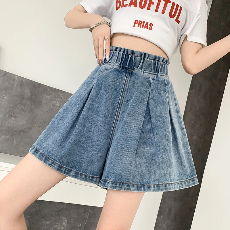 Casual Streetwear Oversized Denim Shorts Women M-5XL 6XL Large Size Short Femme Elastic Waist Loose Wide Leg Jeans Skirt Shorts