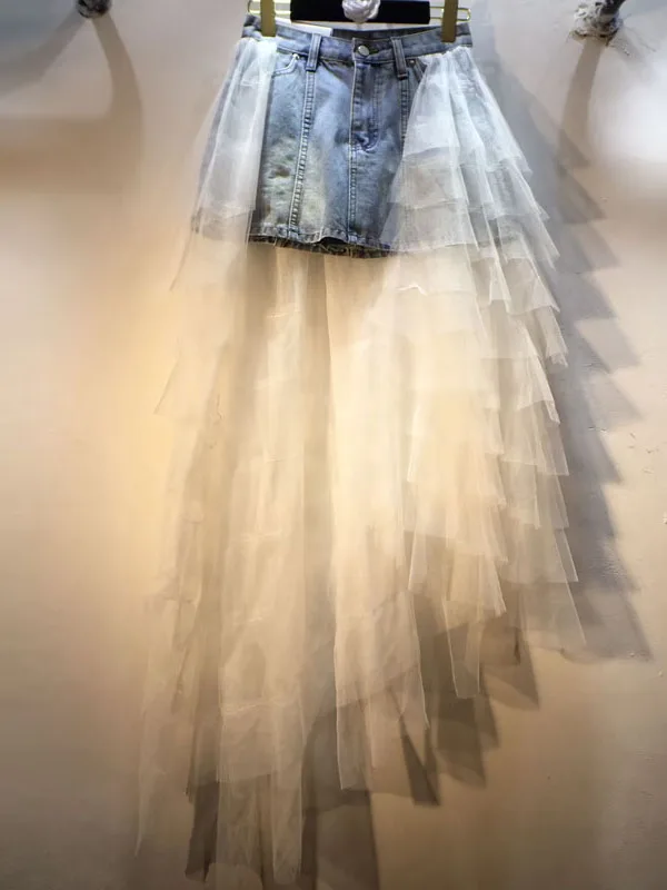 

Корейская джинсовая юбка с высокой талией, многослойная юбка Cake Me, утягивающая юбка трапециевидной формы из смеси хлопка, удобный дизайн