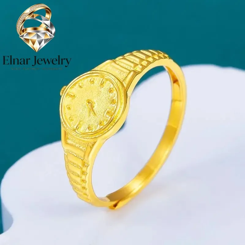 Elnar Jewelry Luxury 24K 9999 Pure Gold real gold Women's Watch Adjustable Size Ring