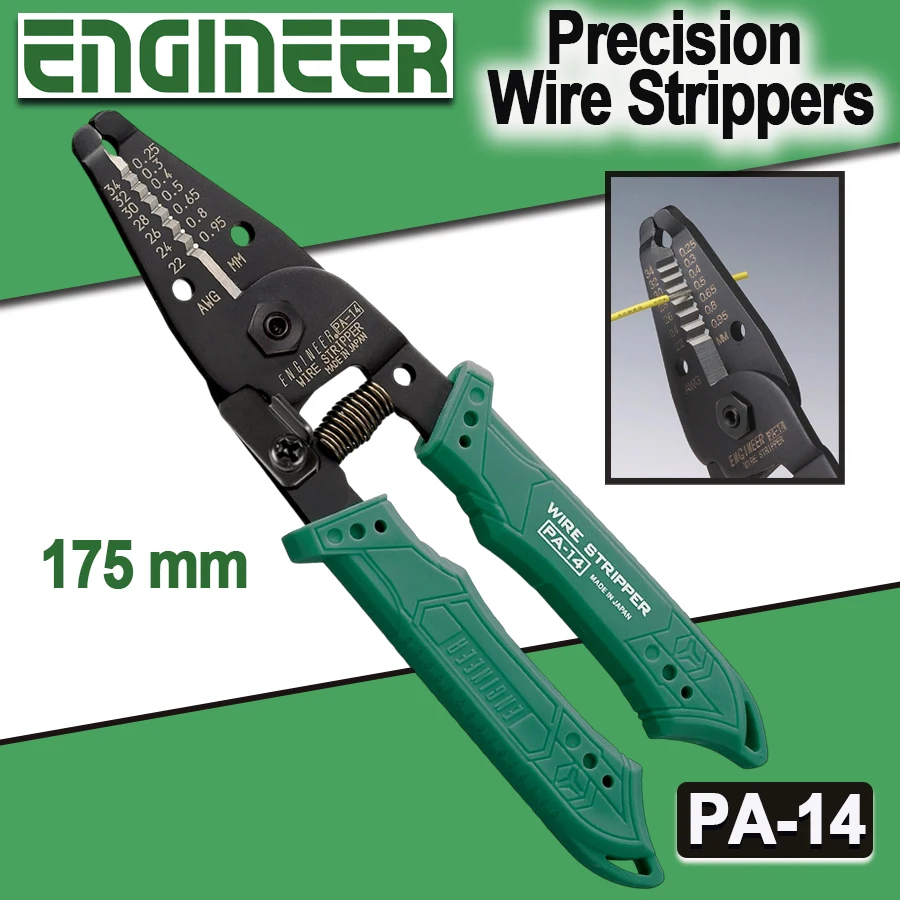 ENGINEER PA-14 Professional Precision Wire Strippers for Thin Wire (AWG34 - AWG22) Spring loaded Comfortable Handles