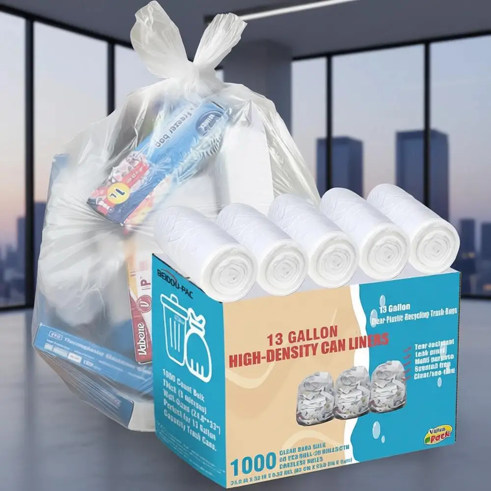 

1000-Count 13-Gallon Clear Plastic Trash Bags, Bulk Value Pack for Kitchen and Commercial Use