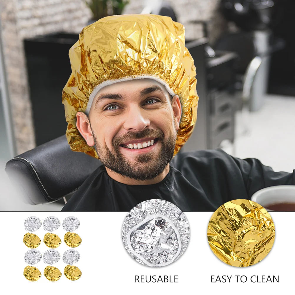 

12Pcs Hair Processing Aluminum Foil Cap Heat Thermal Reusable Deep Conditioning Salon Shower Elastic Cap Elastic Salon Shower