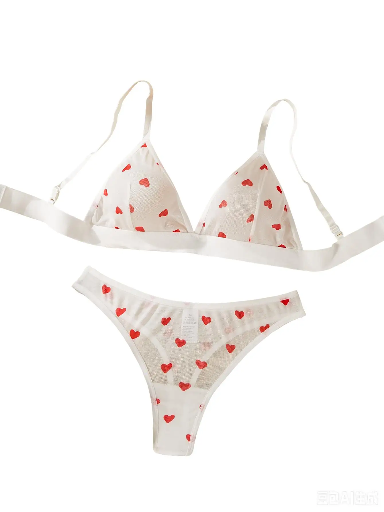 

Ladies' Basic Style Thin Lace Bra And Panty Set Seamless Single Layer Eyelet Underwear Comfortable Intimate Apparel Heart Print