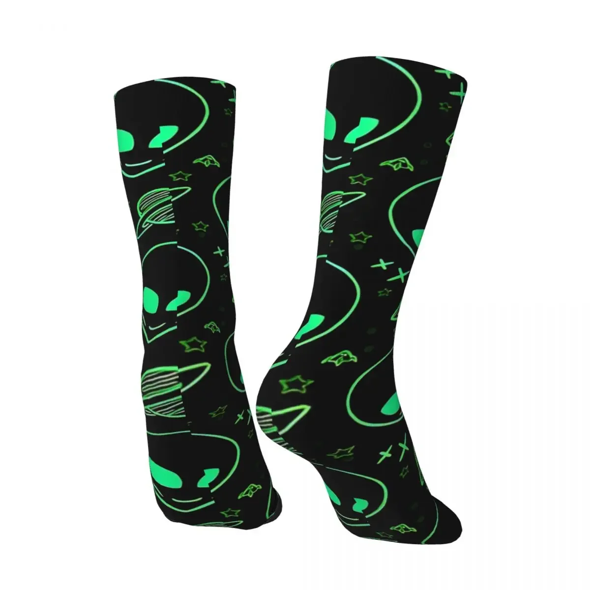 Cute Aliens And Ufo Stockings Adults Men Socks Breathable Casual Socks Autumn Climbing Non Skid Pattern Socks Gift