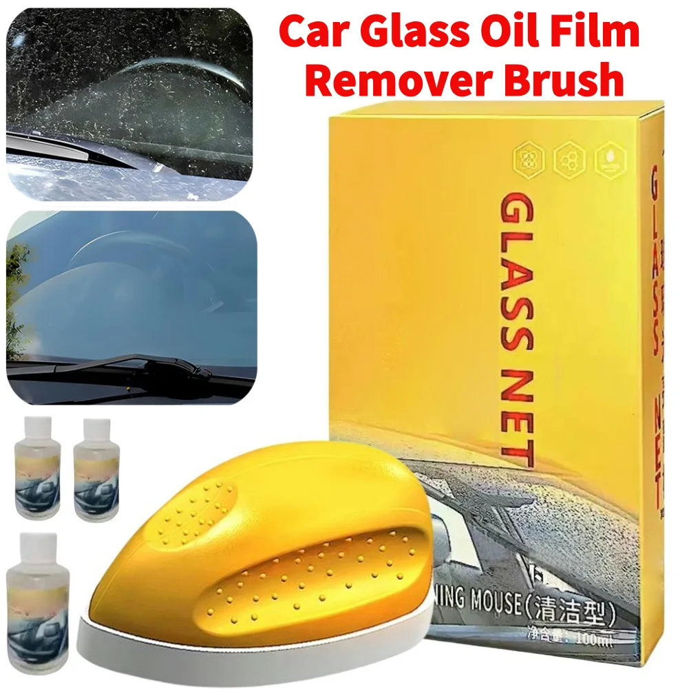 Car Glass Oil Film Remover with Refill Liquid Automotive Glass Cleaning Brush Windshield Mirror Cleaner Auto Glass Cleaning Tool