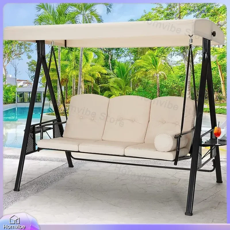 Outdoor Hanging Chair Double Triple Swing for Patio Garden Balcony Wrought Iron Hammock Seat Adult Couple Leisure Furniture