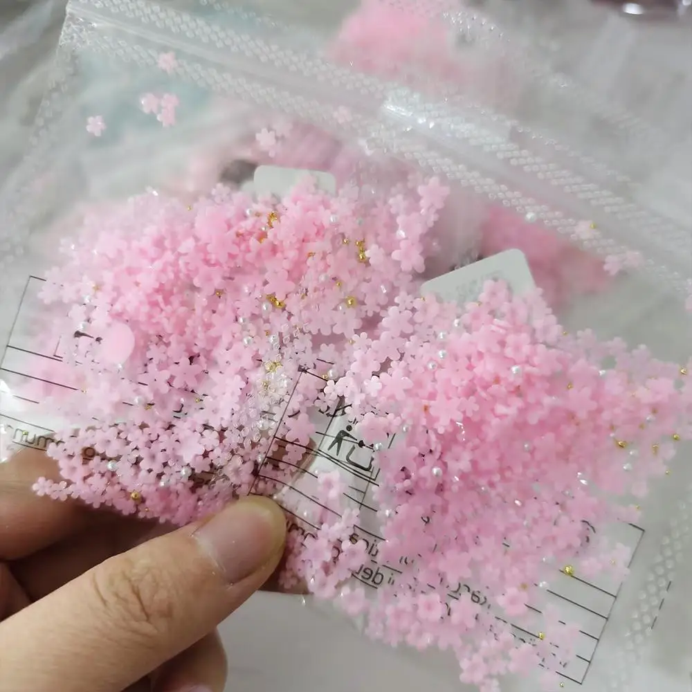 1/2Bags 3D Pink Five-Petals Flower Nail Charms with Pearl Caviar Beads Spring Floral Nail Art Decorations DIY Manicure Accessory