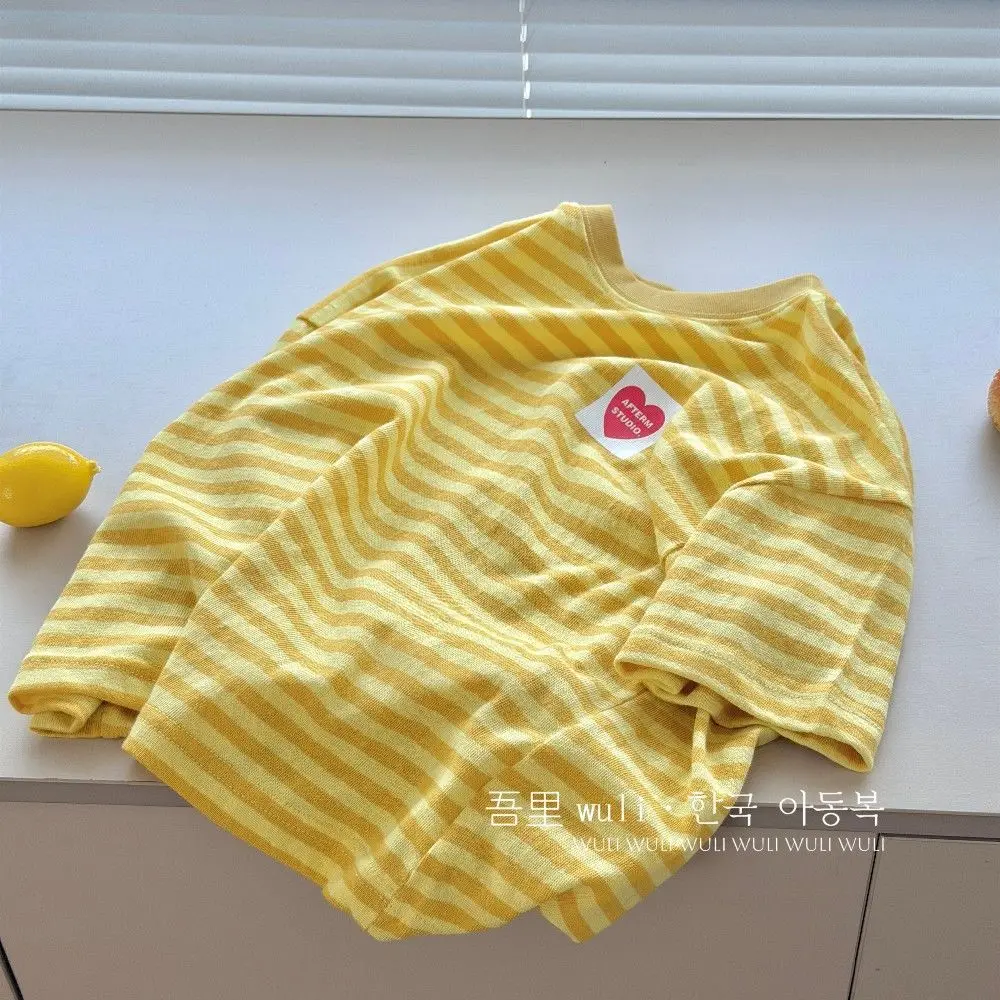 

Children's Striped Short Sleeve T-Shirt Summer New Style Casual Base Shirt Bottoming Top for Boys And Girls