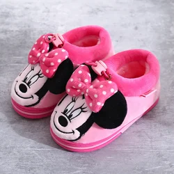 Disney Winter Boys and Girls Lovely Cotton Slippers Mickey mouse Bedroom Household Non slip Children's Warm Plush Slippers