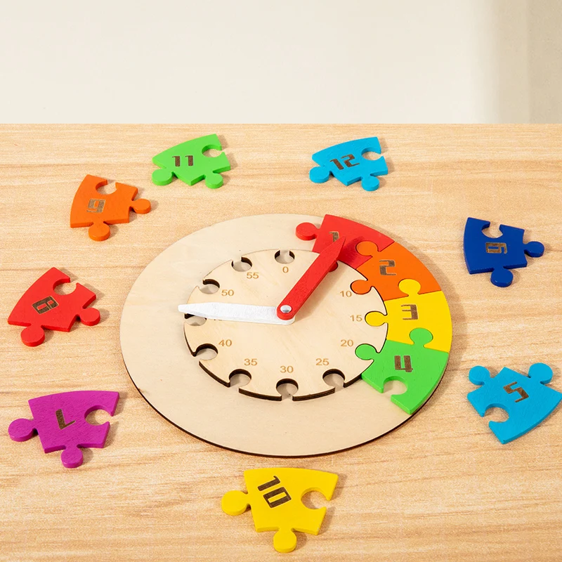 Montessori Children Clock Wooden Time Learning Puzzle Clock for Children Early Education Hour Minute Cognition Teaching Aids