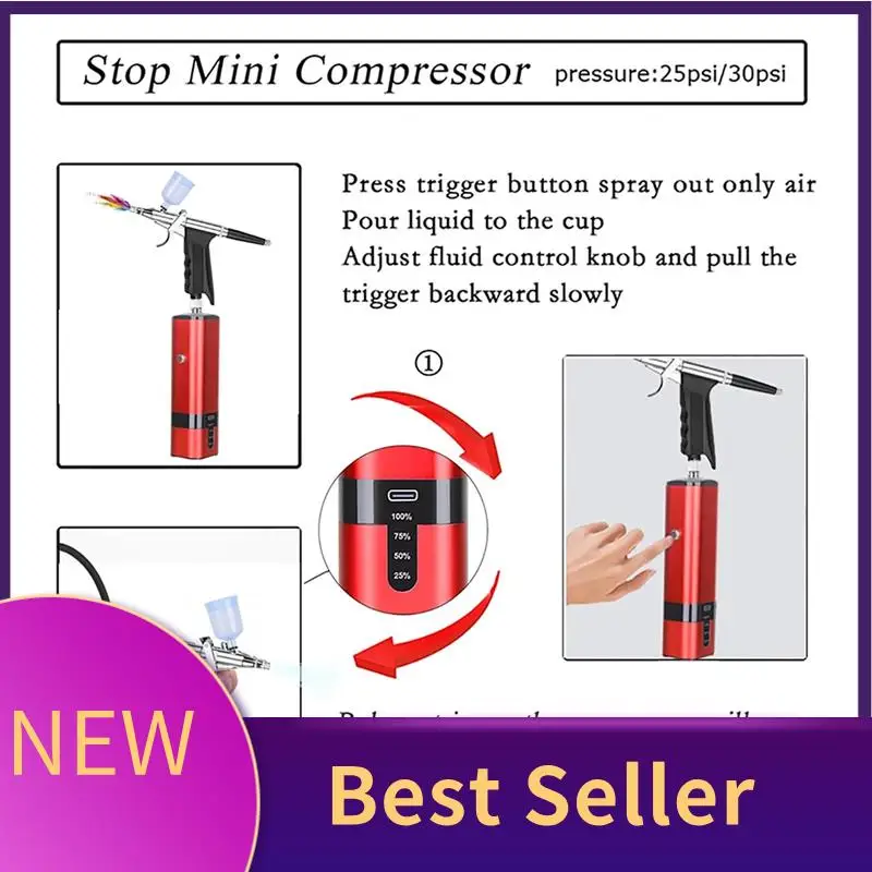 ABLU-Cordless Airbrush Set Withcompressor Pressure Air Brush Forpainting, Nail Art, Cake, Hairdresser